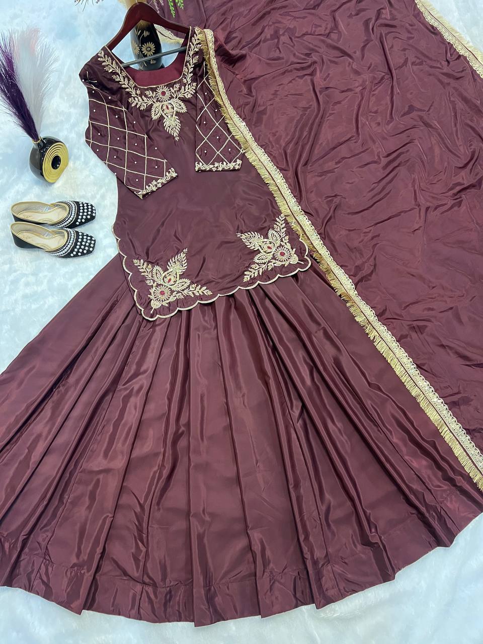 Deep Maroon Heritage Flared Silhouette